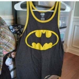 Batman Dark Gray Tank with Yellow Trim Gray& Yellow Men's S EUC Streetwear